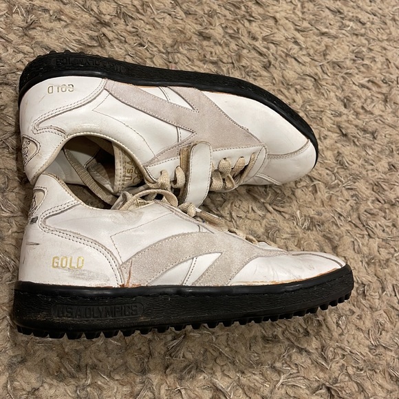 Rare Vintage U.S.A. OLYMPICS Gold SuperStar White Leather Shoes Size 6.5-7 - Picture 2 of 8